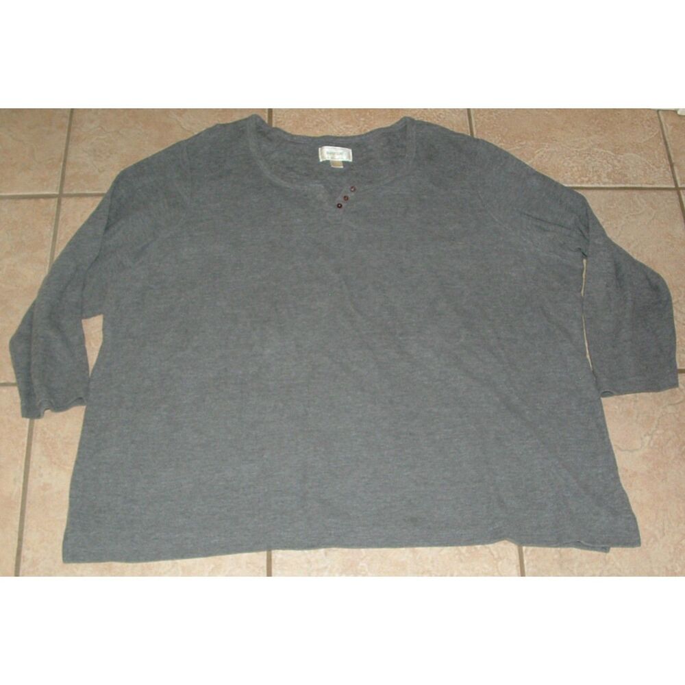 AVENUE Gray Plus Sz 30/32 Stretchy Waffle Knit Thermal Long Sleeve Henley Shirt